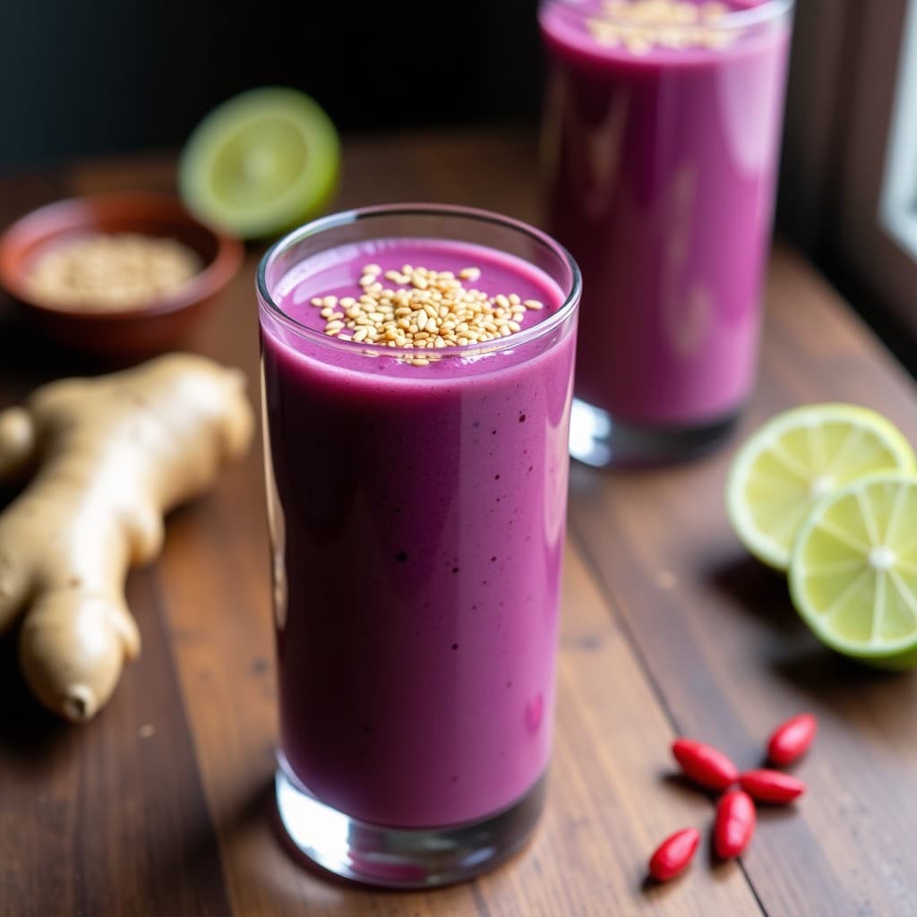 Smoothie de Batata Morada y Jengibre con Toque de Pimienta Rosa: Bebida Antiinflamatoria y Energética