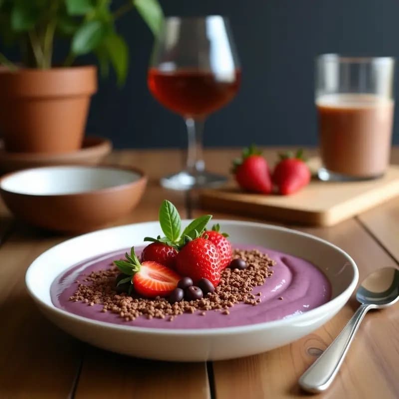 Smoothie Bowl de Açaí con Toppings de Cacao y Plátano Deshidratado: Desayuno Brasileño que Hipnotiza