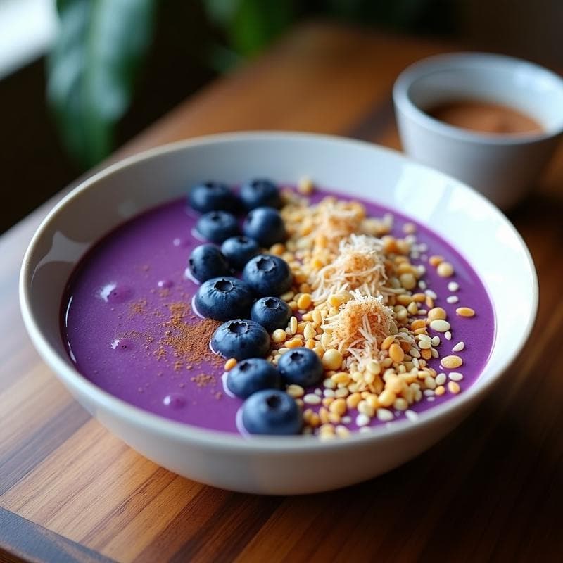 Smoothie Bowl de Açaí y Espirulina con Granola de Inca: Desayuno Supernutritivo en 5 Minutos