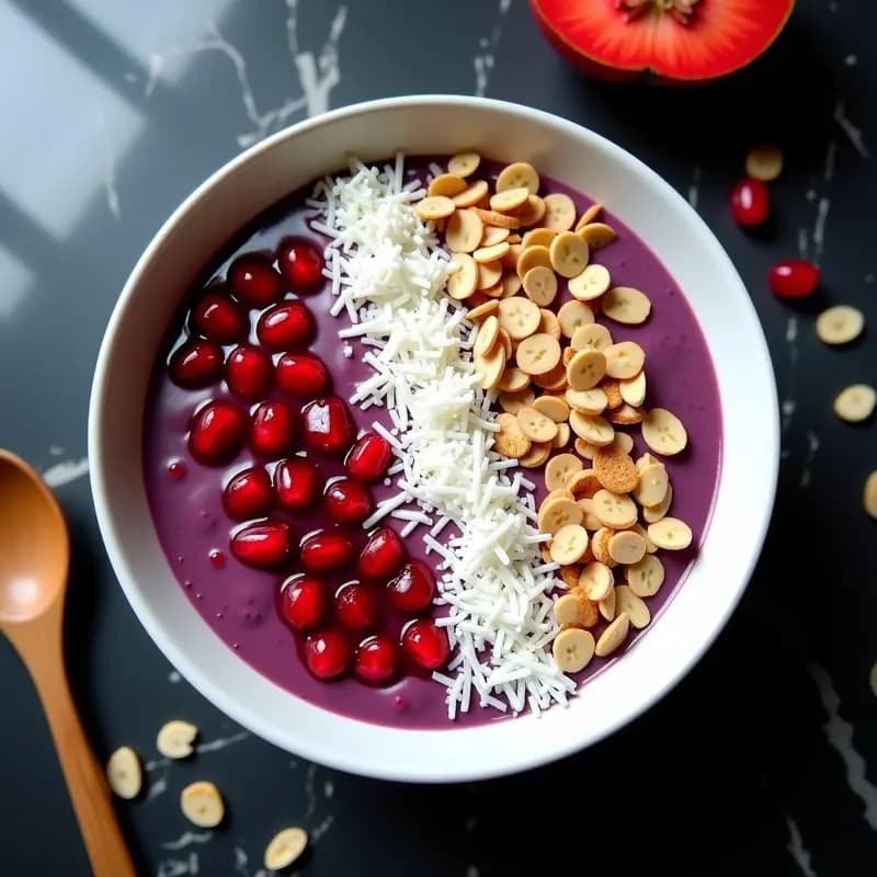 Smoothie Bowl de Açaí y Granada con Toppings Crujientes: Desayuno Antarctico