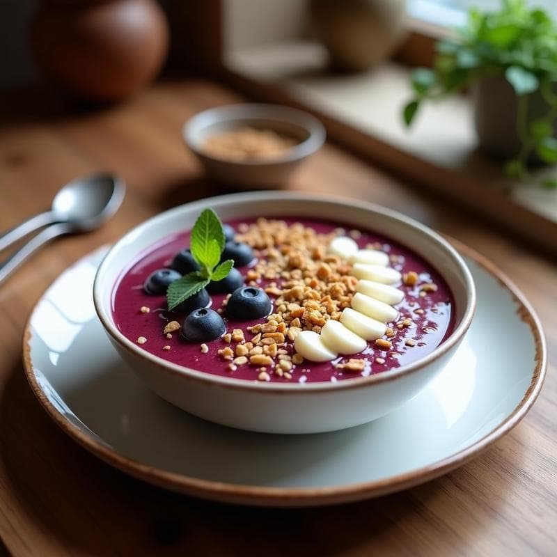 Smoothie Bowl de Açaí y Granola de Coco: Desayuno Vegano y Antioxidadte en 7 Minutos