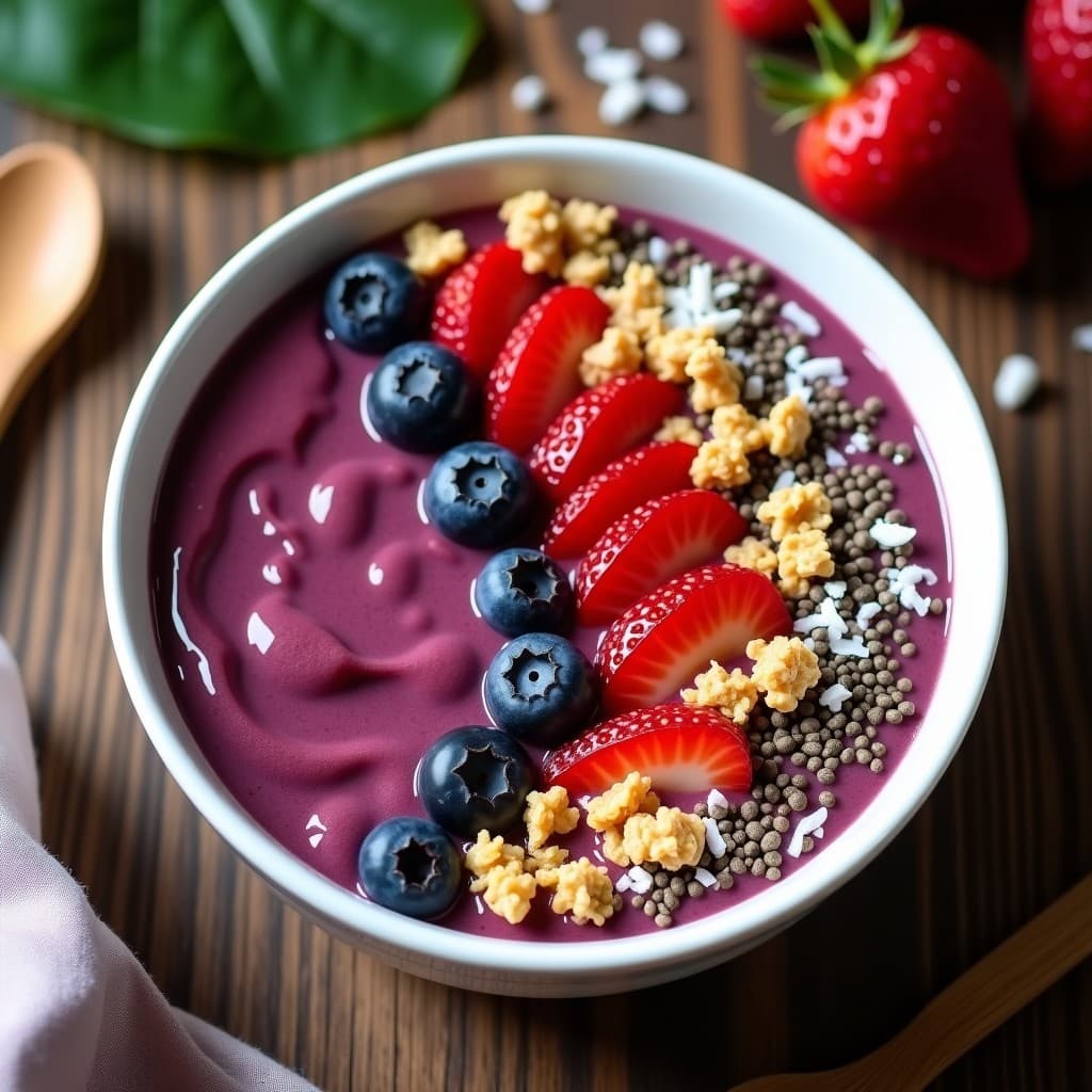 Smoothie Bowl de Açaí y Granola: Desayuno energético sin gluten y sin lactosa