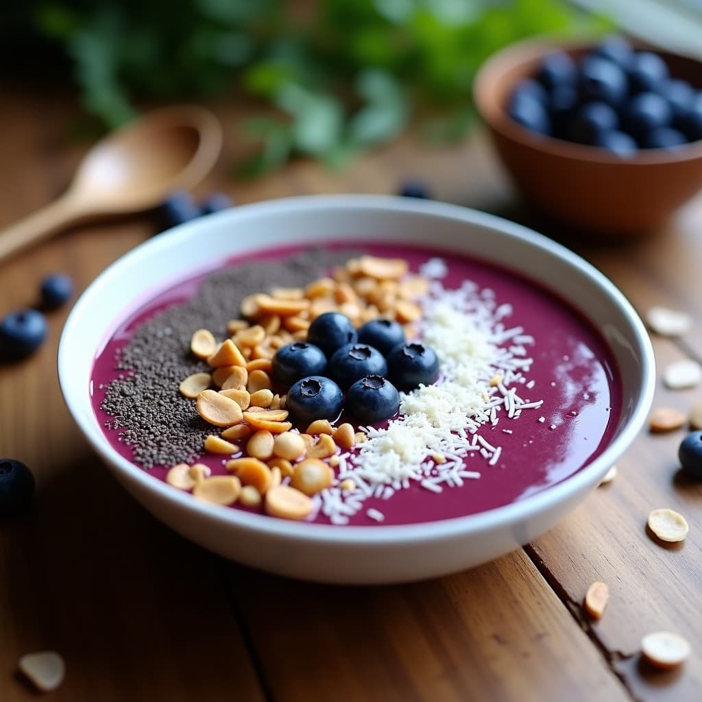 Smoothie Bowl de Açaí y Guaraná con Toppings de Cacahuete: Desayuno Amazónico Energizante