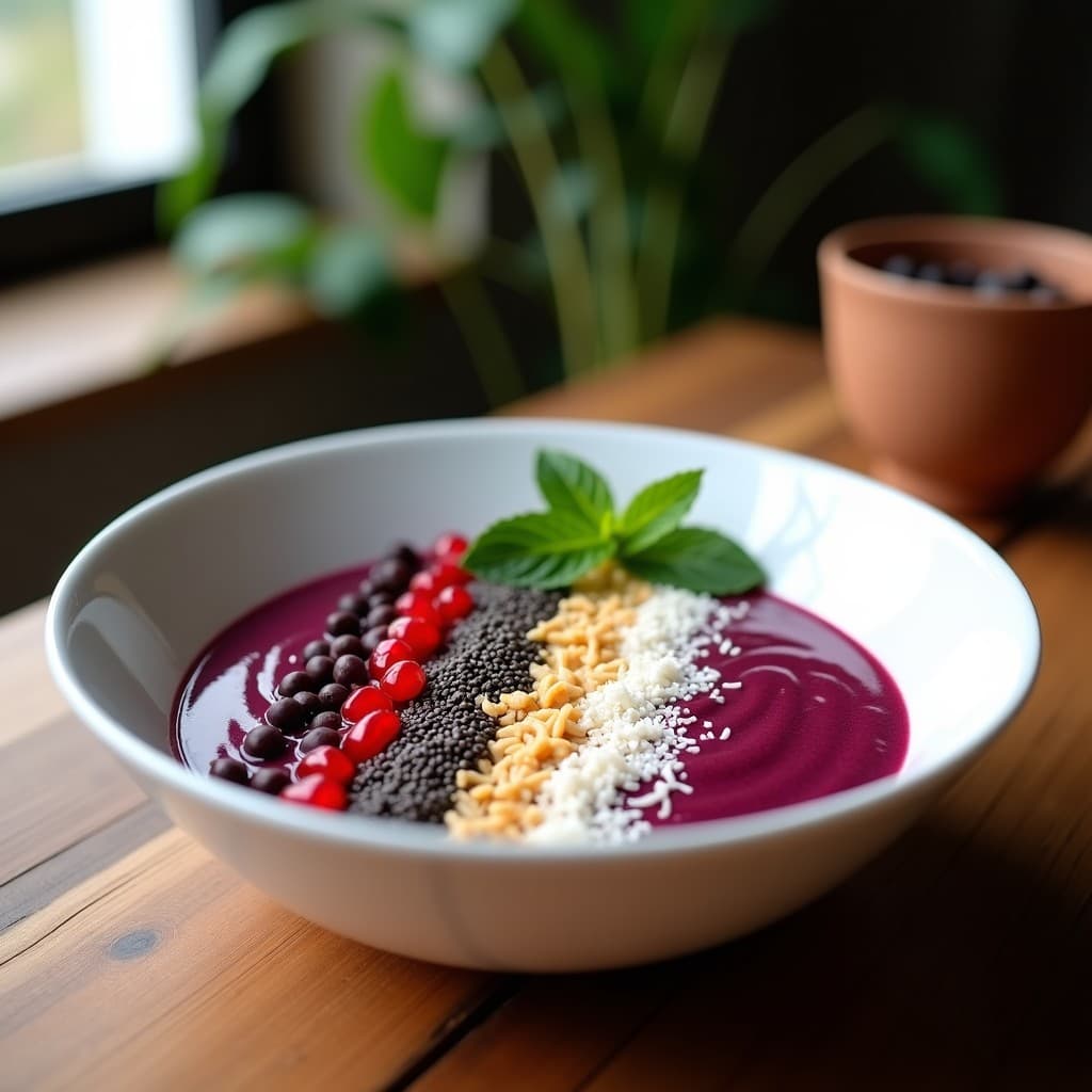 Smoothie Bowl de Acai y Guayaba con Toppings de Chía: Desayuno Antioxante