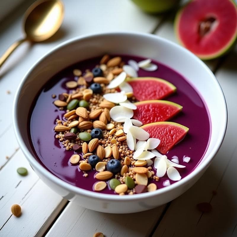 Smoothie Bowl de Açaí y Guayaba con Granola de Amaranto: Desayuno Brasileiro Keto