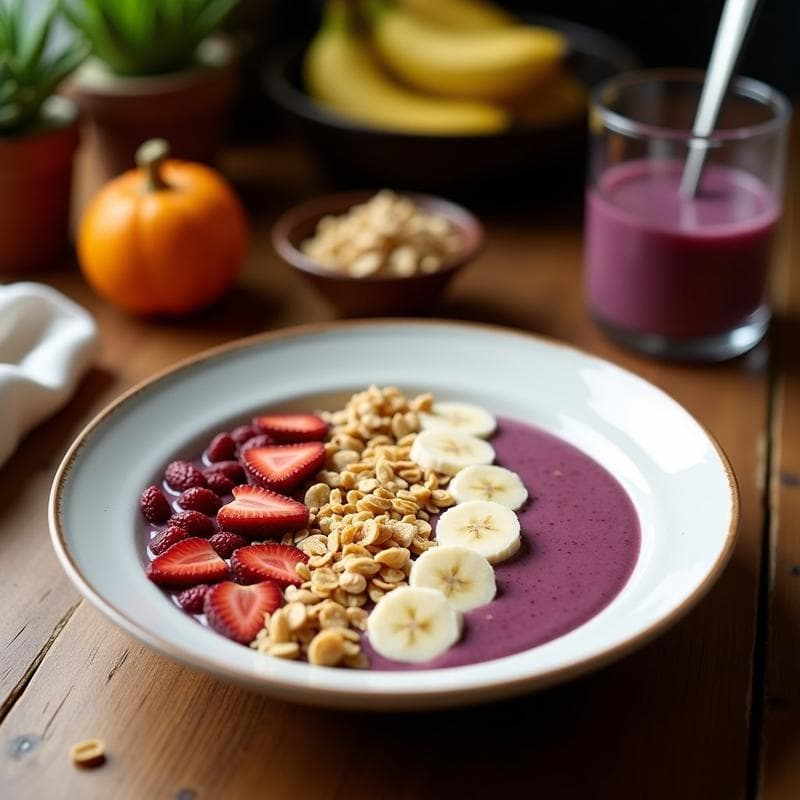 Smoothie Bowl de Açaí y Plátano: Receta Brasileña con Toppings de Granola y Coco Rallado