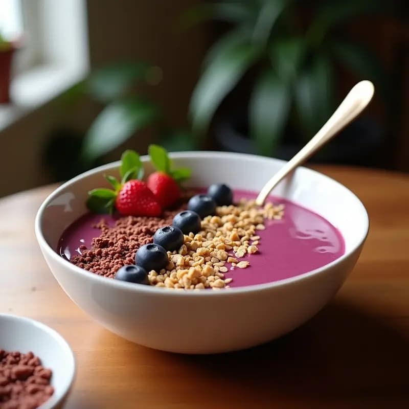 Smoothie Bowl de Açaí con Plátano y Granola: Desayuno Brasilero Rico en Antioxidantes