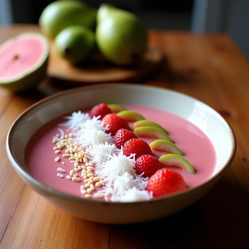 Smoothie Bowl de Acerola y Guayaba con Toppings de Coco Rallado: Desayuno Brasilero Energético