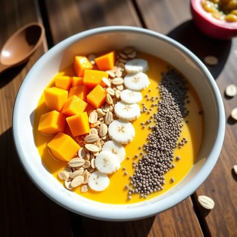 Smoothie Bowl de Avena y Frutas Tropicales: Desayuno Energético y Sin Azúcar