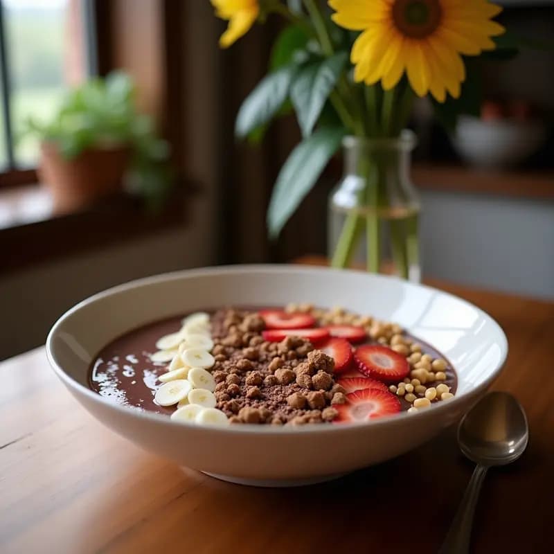 Smoothie Bowl de Cacao Nibs y Plátano: Receta Alto en Proteína en 5 Minutos