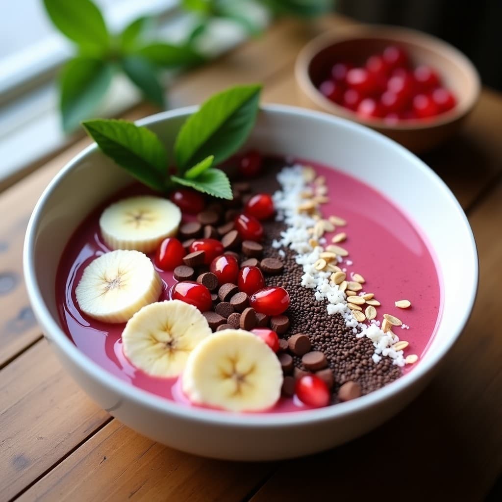 Smoothie Bowl de Camu Camu y Banana con Toppings de Cacao Nibs: Desayuno Peruano Antioxidante