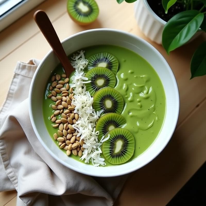 Smoothie Bowl de Clorofila con Kiwi y Semillas de Calabaza: Desayuno Detox y Alcalino