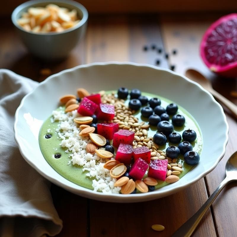 Smoothie Bowl de Dragon Fruit y Espirulina: Desayuno Antioxidante con Toppings Crujientes