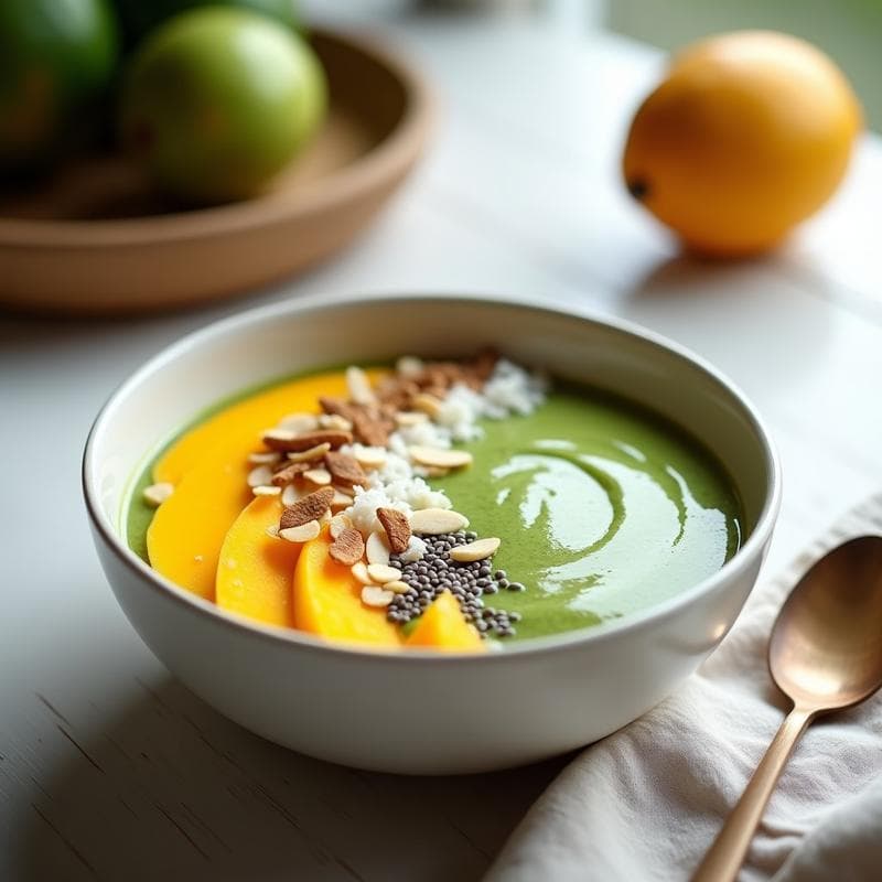 Smoothie Bowl de Espinaca y Mango: Desayuno Detox y Rápido en 5 Minutos