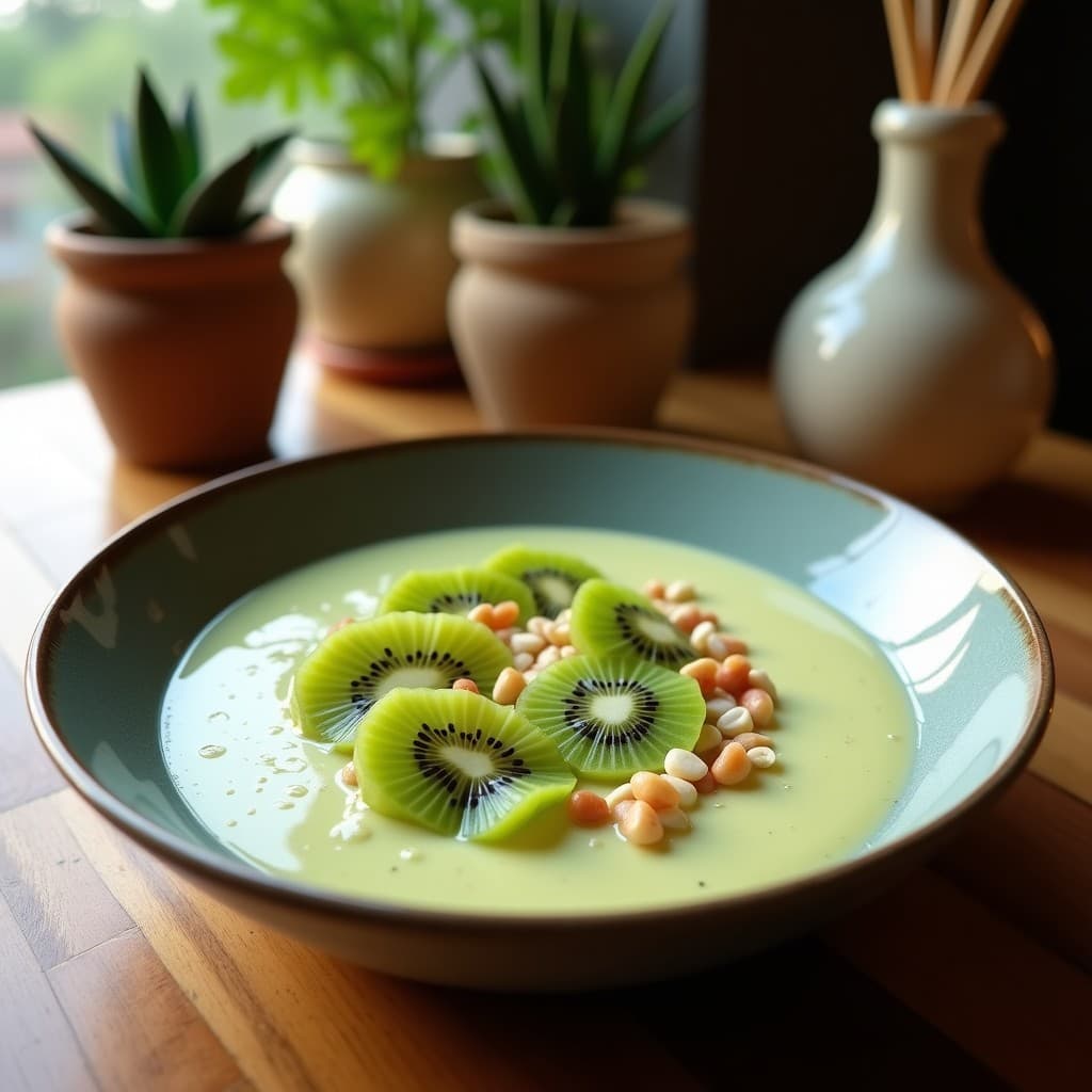 Smoothie Bowl de Espinacas, Kiwi y Leche de Camello: Desayuno Exótico y Rico en Vitamina C