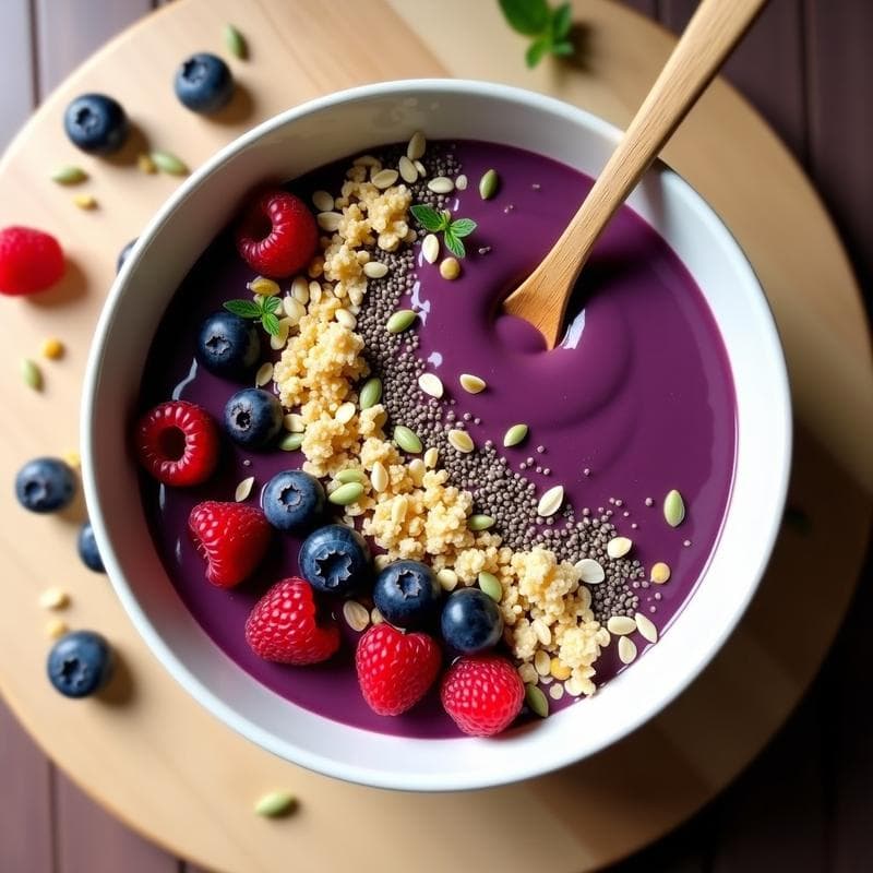 Smoothie Bowl de Espirulina y Frutos Rojos: Desayuno Superalimento Vegano