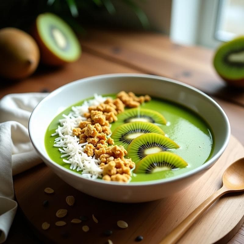 Smoothie Bowl de Espirulina y Kiwi con Granola de Cúrcuma: Desayuno Superfood