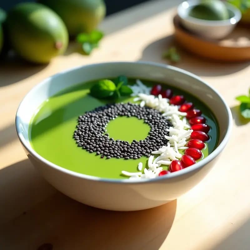 Smoothie Bowl de Espirulina y Kiwi con Toppings de Semillas de Amapola: Desayuno Verde Eléctrico