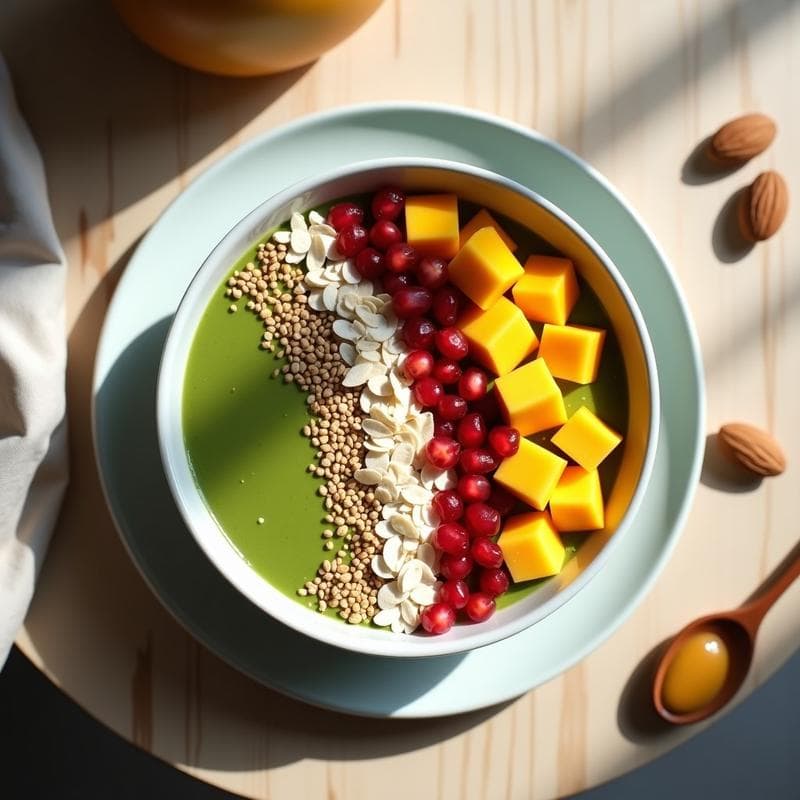Smoothie Bowl de Espirulina y Mango: Desayuno Vegano Alto en Proteína y Energía