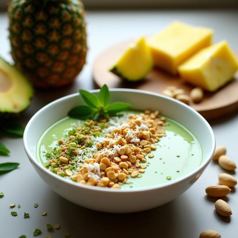Smoothie Bowl de Espirulina y Piña con Granola de Cacahuete: Desayuno Detox