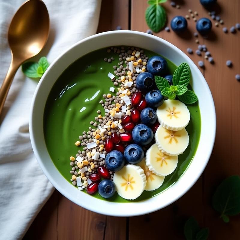Smoothie Bowl de Espirulina y Plátano: Desayuno Detox Sin Lactosa y Vegano