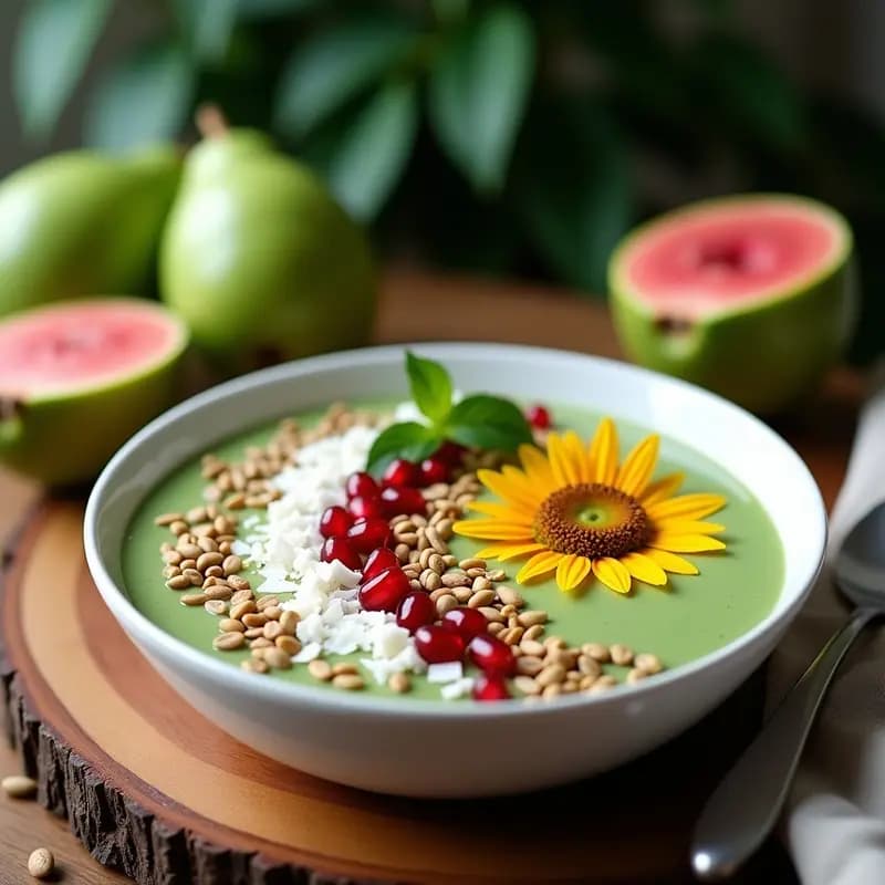 Smoothie Bowl de Guayaba y Espirulina: Desayuno brasilero Antioxidante y Detox