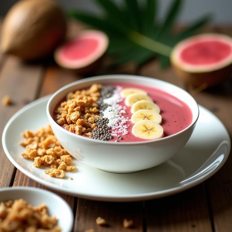 Smoothie Bowl de Guayaba y Semillas de Chía con Granola de Quinoa: Desayuno Caribeño