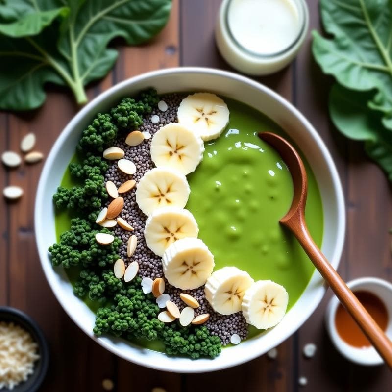 Smoothie Bowl de Kale y Espinaca: Receta Probiótica con Kéfir para Digestión Óptima