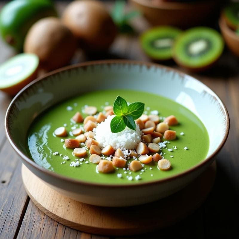 Smoothie Bow de Kiwi y Espirulina con Toppings de Coco: Desayuno Detox Alta en Nutrientes