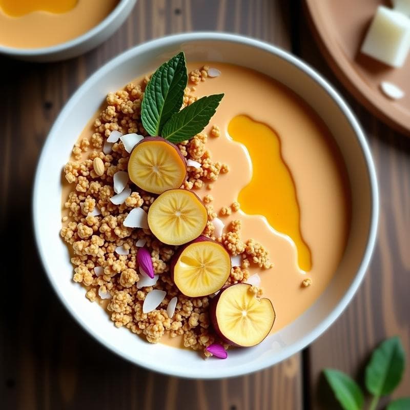 Smoothie Bowl de Lucuma y Plátano Macho con Granola de Amaranth: Desayuno Peruano Supernutritivo