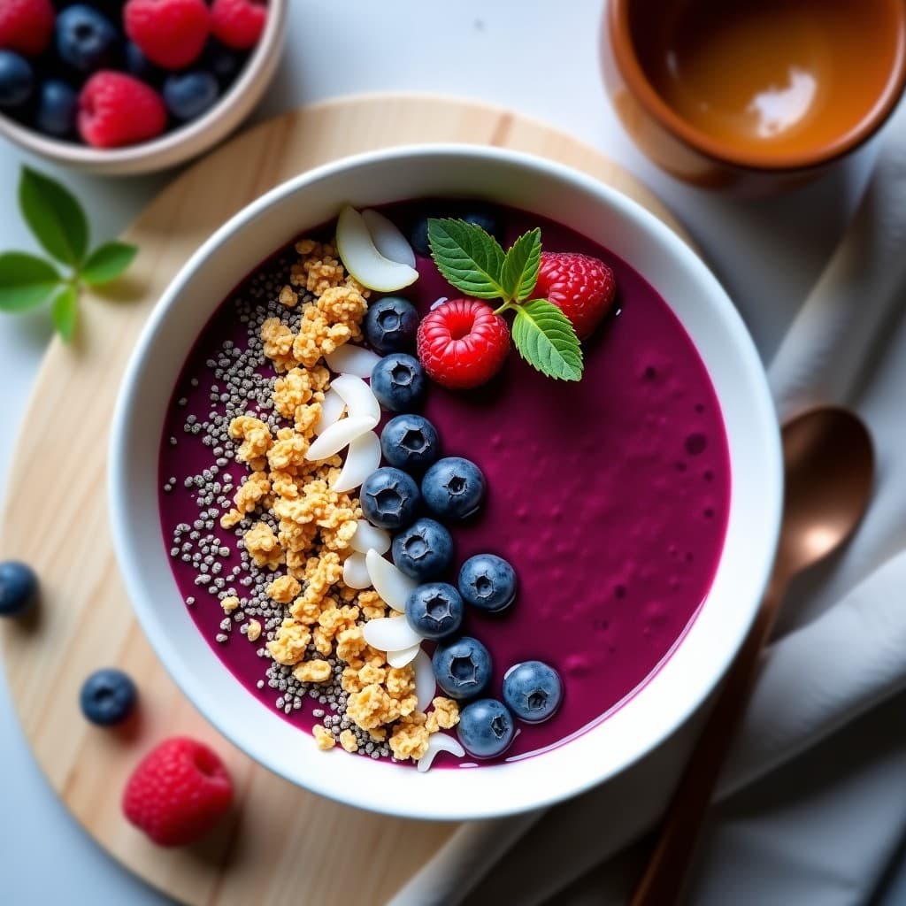 Smoothie Bowl de Mangostán y Frutos Rojos con Granola de Quinoa: Desayuno Tailandés Sin Lácteos