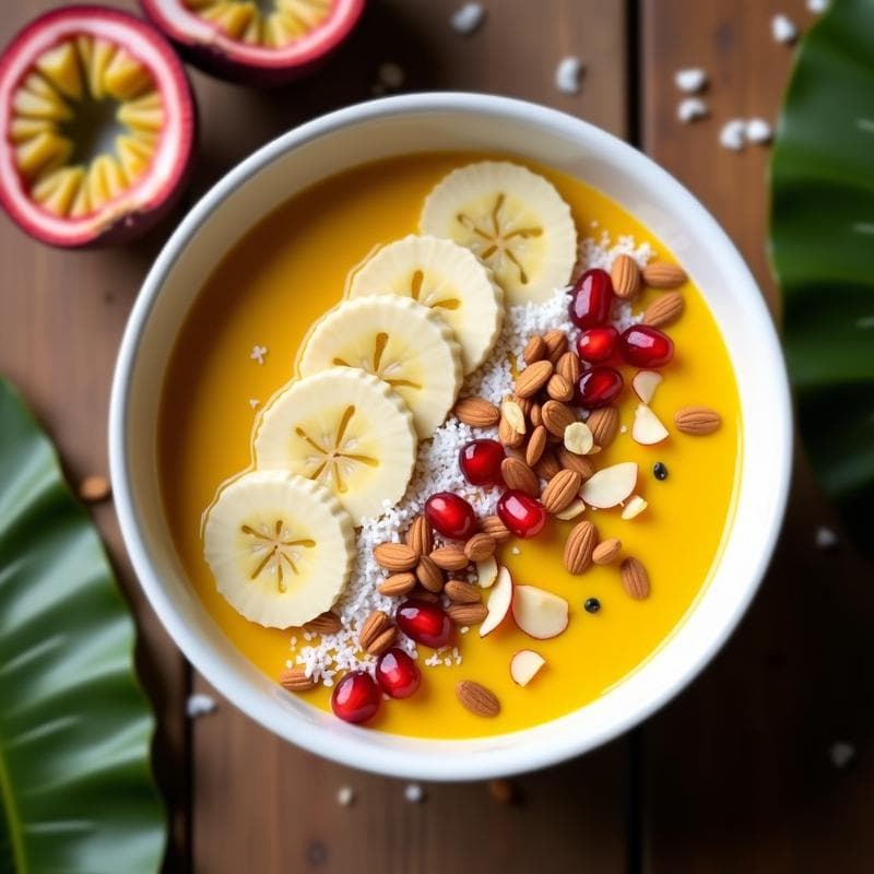 Smoothie Bowl de Maracuyá y Plátano Macho: Desayuno Tropical y Vegano