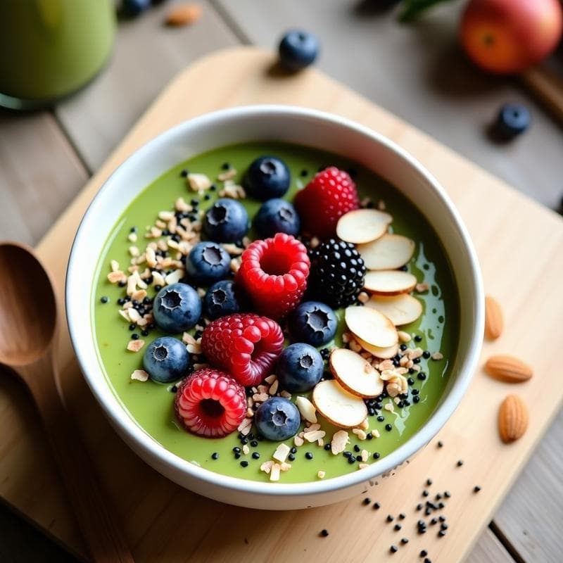 Smoothie Bowl de Matcha y Frutos del Bosque: Desayuno Keto con Toque Japonés