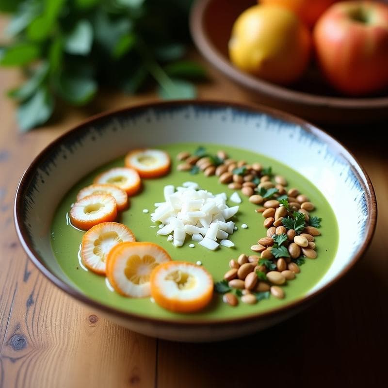 Smoothie Bowl de Matcha y Jackfruit: Desayuno Vegano con Toppings de Coco y Semillas