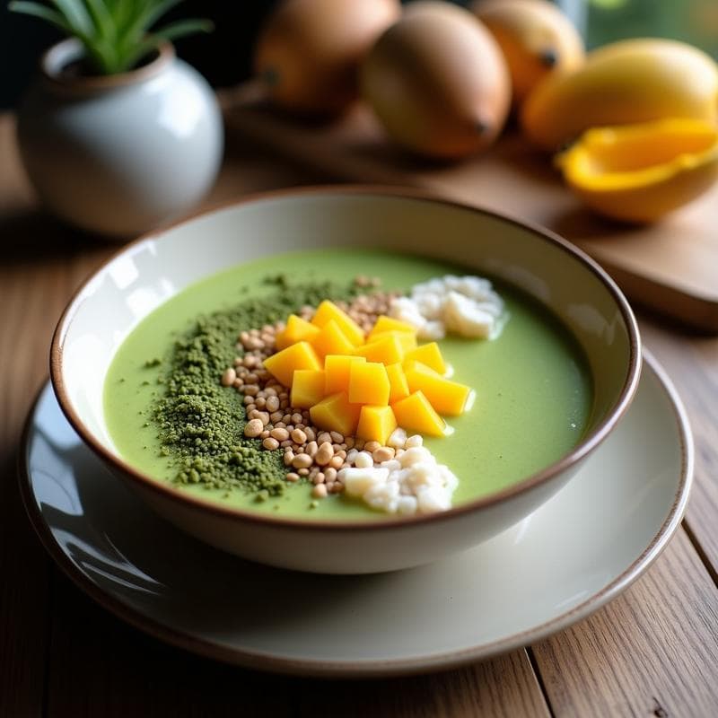Smoothie Bowl de Matcha y Mango: Receta Energética con Coco y Chía