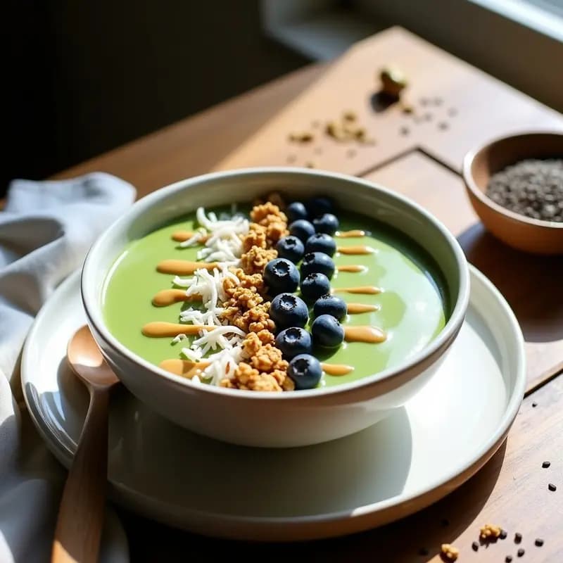 Smoothie Bowl de Matcha con Plátano y Espinaca: Desayuno Energético en 10 Minutos