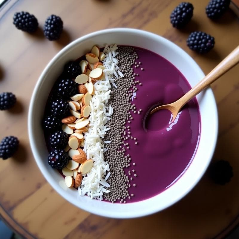 Smoothie Bowl de Mora y Camu Camu: Desayuno Antioxante y Energizante Sin Lácteos
