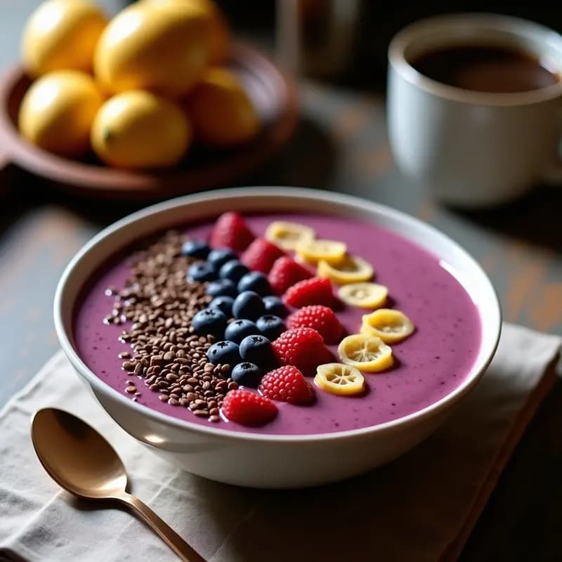 Smoothie Bowl Morada con Café: Receta Energética para Desayunar como un Campeón