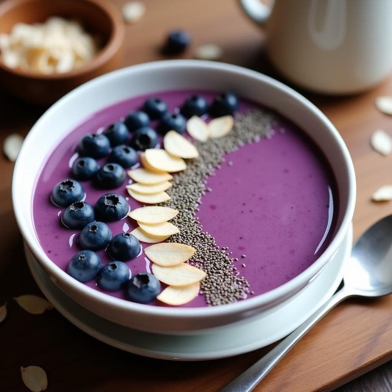 Smoothie Bowl Morado: Receta con Col Rizada y Arándanos para un Desayuno Antioxidante