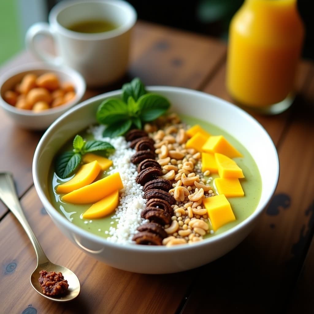 Smoothie Bowl de Moringa y Mango con Toppings de Insectos Comestibles: Desayuno Superfood