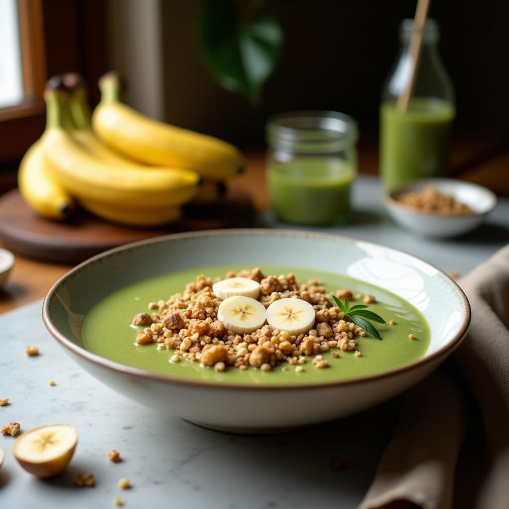 Smoothie Bowl de Moringa y Plátano con Granola de Coco: Desayuno Detox y Alto en Hierro