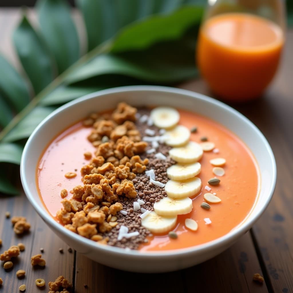 Smoothie Bowl de Papaya, Semillas de Cáñamo y Granola de Cacao: Desayuno Vegano y Alto en Fibra