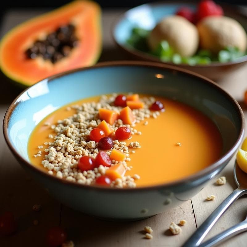 Smoothie Bowl de Papaya y Coco: Desayuno Tropical con Granola de Quinoa en 10 Minutos