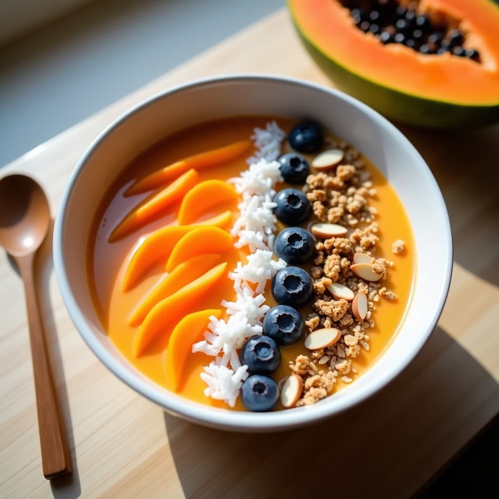 Smoothie Bowl de Papaya y Maca con Toppings Superfood: Desayuno Peruano Energético