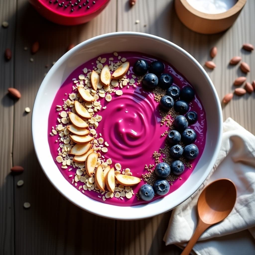 Smoothie Bowl de Pitahaya y Espirulina: Postre Saludable con Toppings Crujientes