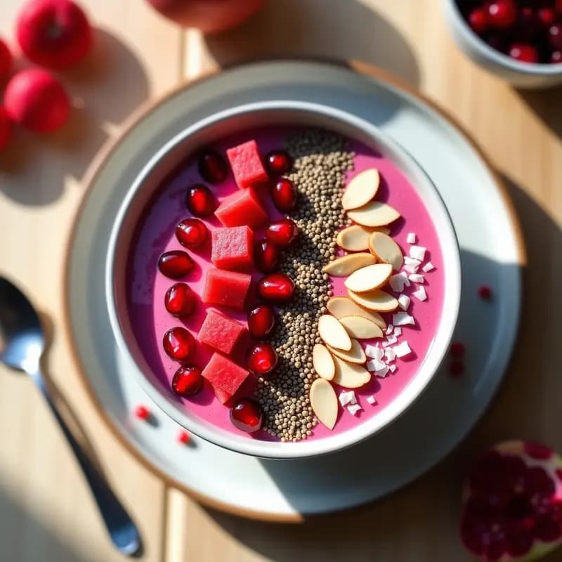 Smoothie Bowl de Pitahaya Rosa y Granada con Crunch de Quinoa: Desayuno Detox y Fotogénico
