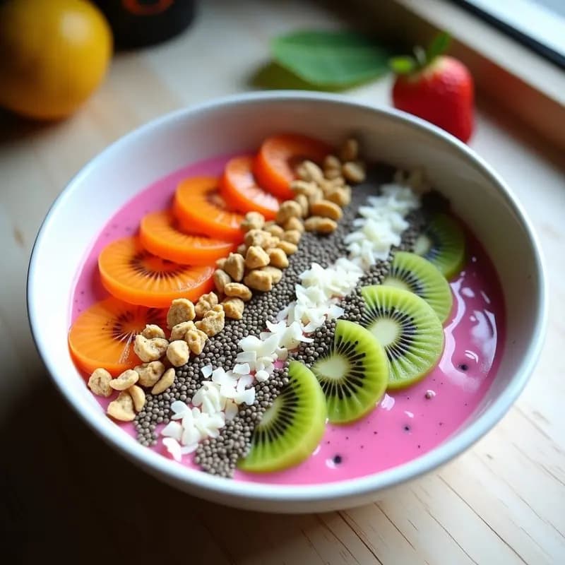 Smoothie Bowl de Pitahaya y Kiwi: Desayuno Australiano Detox y Energético