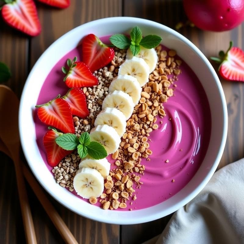 Smoothie Bowl de Pitahaya Rosa y Chile en Polvo: Desayuno Mexicano Antioxidante y Sin Azúcar