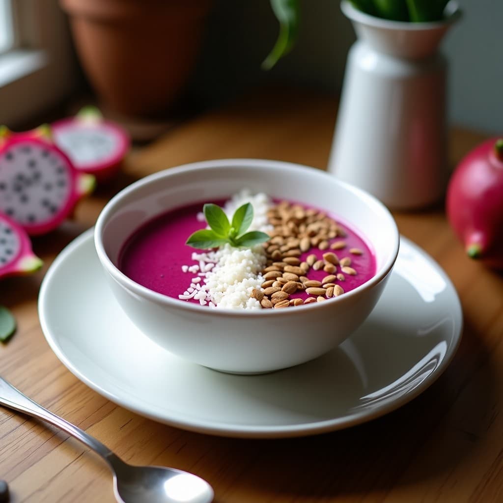 Smoothie Bowl de Pitaya y Aloe Vera: Postre Saludable con Toppings de Coco y Semillas