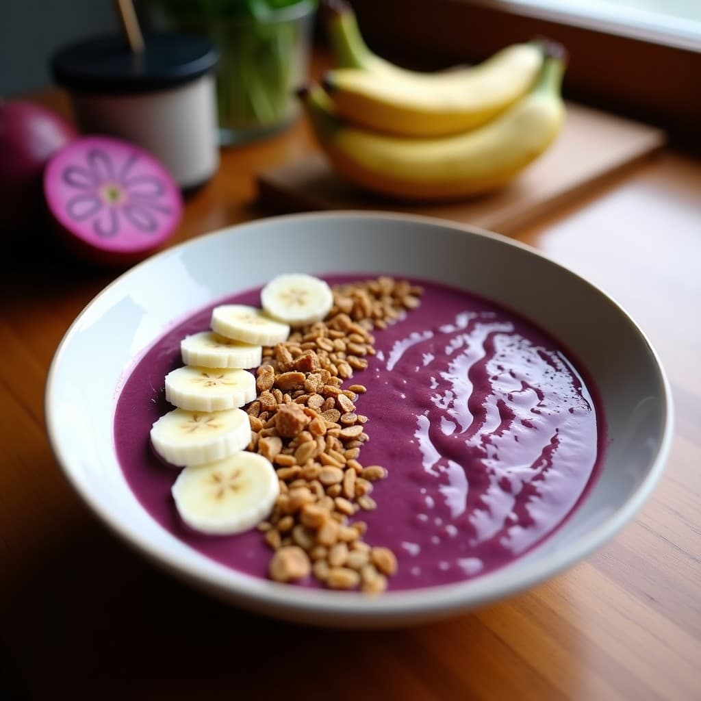 Smoothie Bowl de Pitaya y Banana con Granola Crujiente: Postre Saludable sin Azúcar